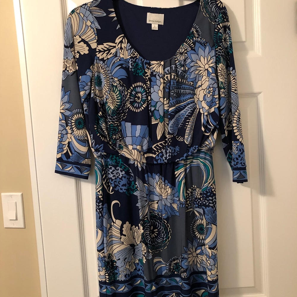 3/4 Sleeve Blue Dress
